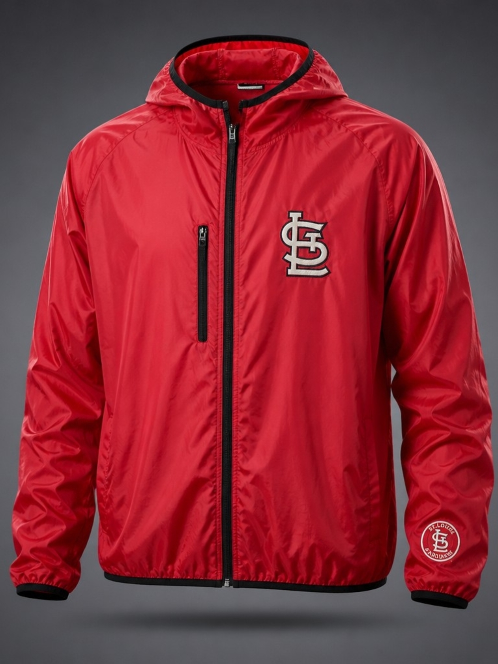 St Louis Cardinals Red Full Zip Hooded Unisex Windbreaker Jacket XL X-Large 5033